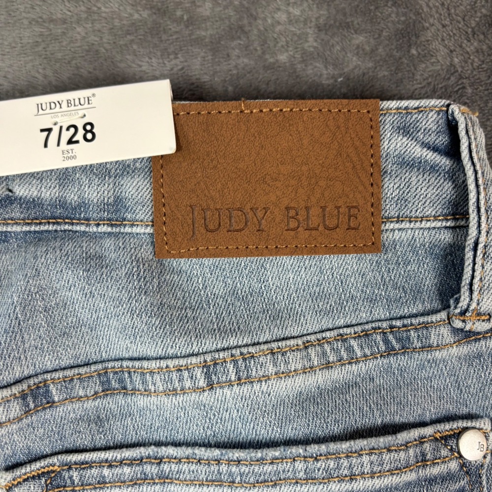 Judy Blue Mid Rise Skinny Jeans Light Blue Distressed Tummy Control 7/28 JB88191 - Picture 10 of 11